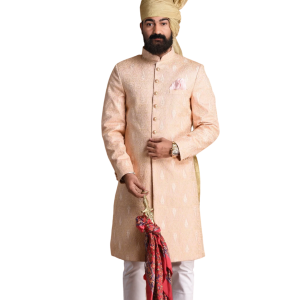 Lucknowi Chikankari Peach Sherwani - Artisan Elegance | Jaipurio